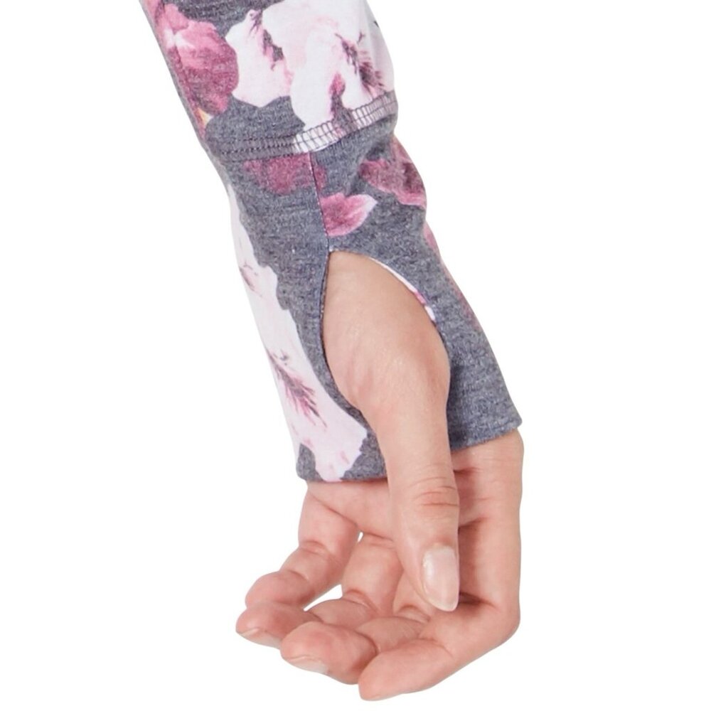 NWOT Ideology Floral-Print Lace-Up Hoodie Gray Size M - Picture 4 of 7